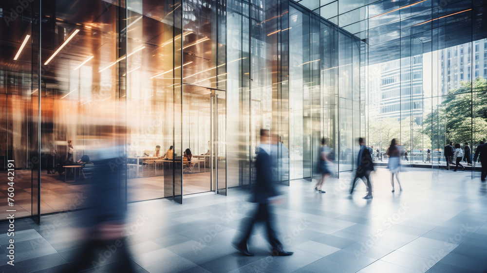 Blurred business people in motion at city