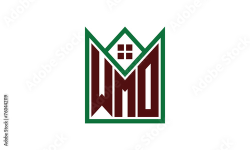 WMO initial letter real estate builders logo design vector. construction, housing, home marker, property, building, apartment, flat, compartment, business, corporate, house rent, rental, commercial
