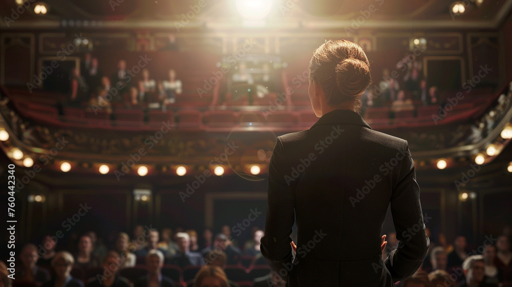 Fototapeta premium business woman speaking on stage in front of an audience