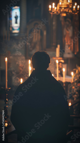 An orthodox priest or monk before the althar in an orthodox church
