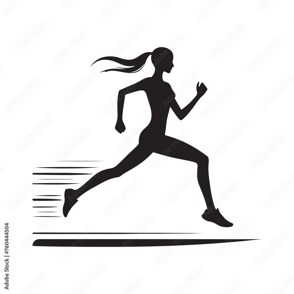 Running Lady Silhouette Vector Set for Fitness Designs and Active Lifestyle Projects, Running lady Illustration.