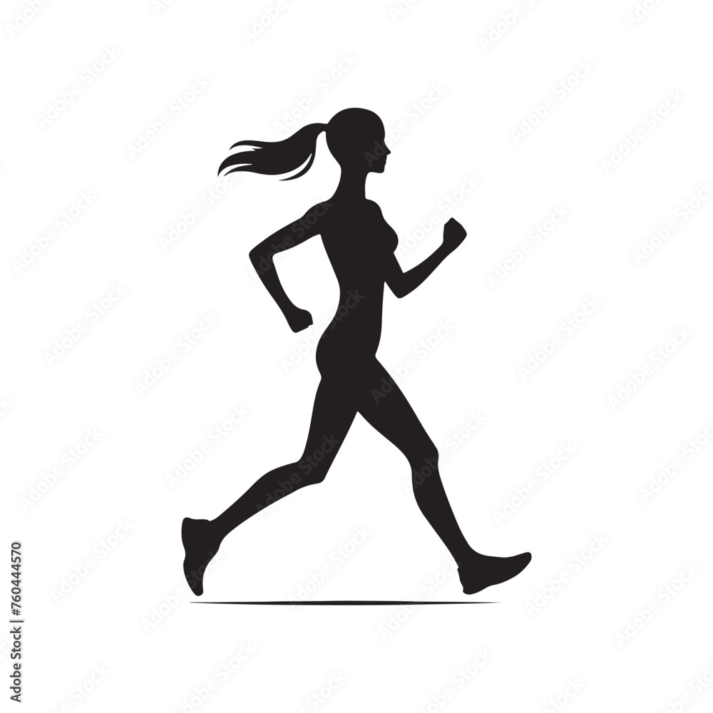 Running Lady Silhouette Vector Set for Fitness Designs and Active Lifestyle Projects, Running lady Illustration.