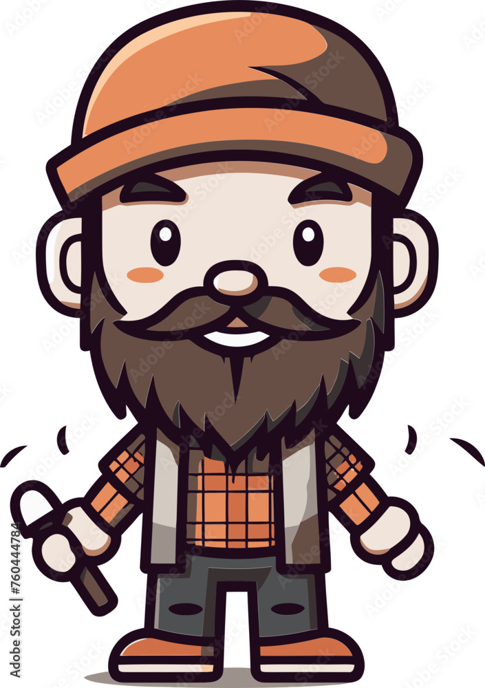 Vintage Lumberjack Portrait with Beard and Ax Vector