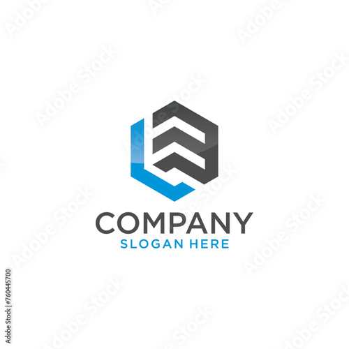 Modern Simple Initial Logo Vector Blue Grey Letters LE