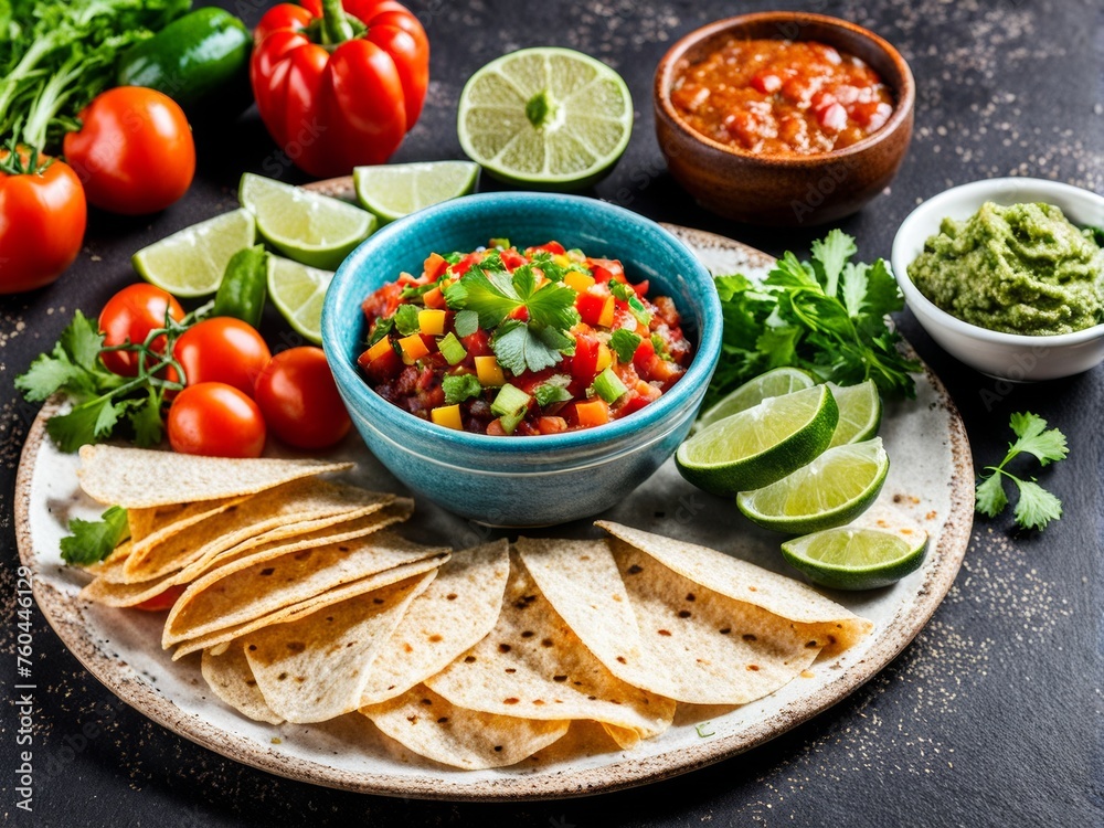 mexican vegetable salsa with vegetables and sauces on background mexican vegetable salsa with vegetables and sauces on background