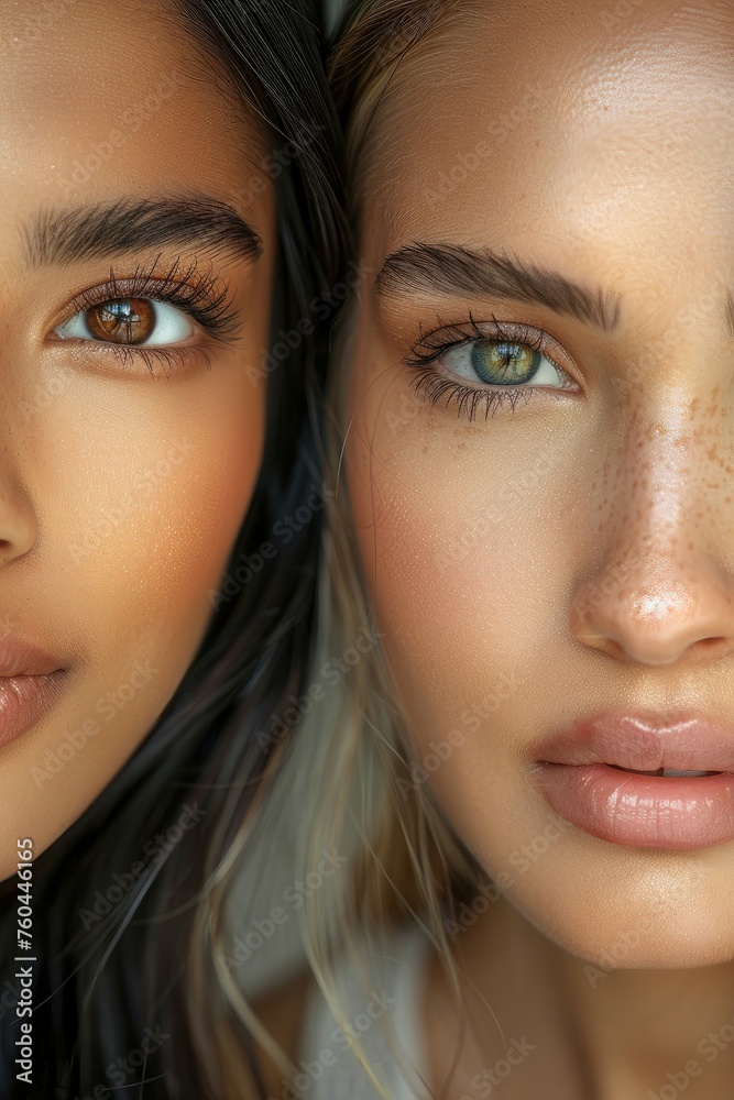 Intense gaze from two women in a close-up portrait.