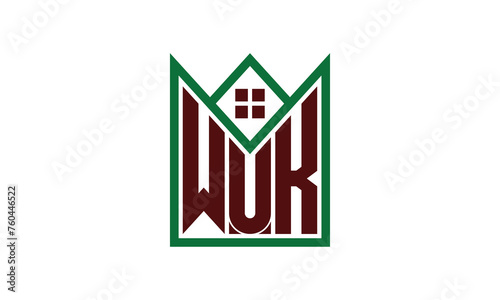 WUK initial letter real estate builders logo design vector. construction, housing, home marker, property, building, apartment, flat, compartment, business, corporate, house rent, rental, commercial photo