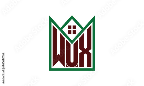 WUX initial letter real estate builders logo design vector. construction, housing, home marker, property, building, apartment, flat, compartment, business, corporate, house rent, rental, commercial photo