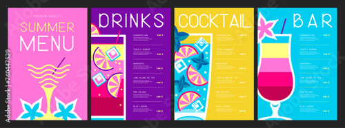 Retro summer restaurant cocktail menu design. Vector illustration