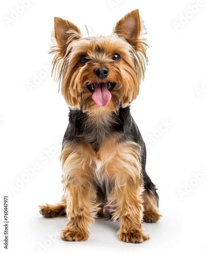 Radiant Yorkshire Terrier Sits Prettily, Tongue Out in Sheer Delight - Generative AI © Gelpi