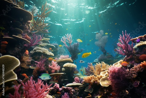 Vibrant coral reef teeming with marine life.