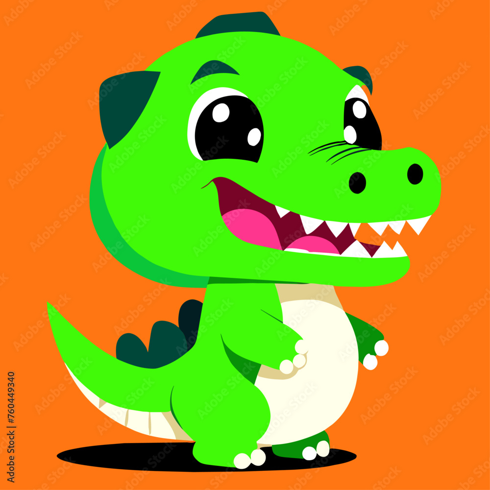 A cartoon green dinosaur with big eyes and a toothy grin, standing on an orange background. A cartoon green dinosaur with big eyes and a toothy grin, standing on an orange background.