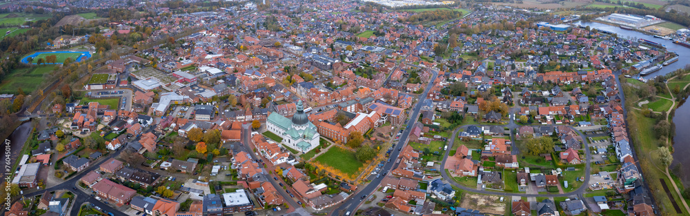 Aerial view of the downtown Haren in Germany on a cloudy noon in autumn	
