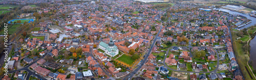 Aerial view of the downtown Haren in Germany on a cloudy noon in autumn 