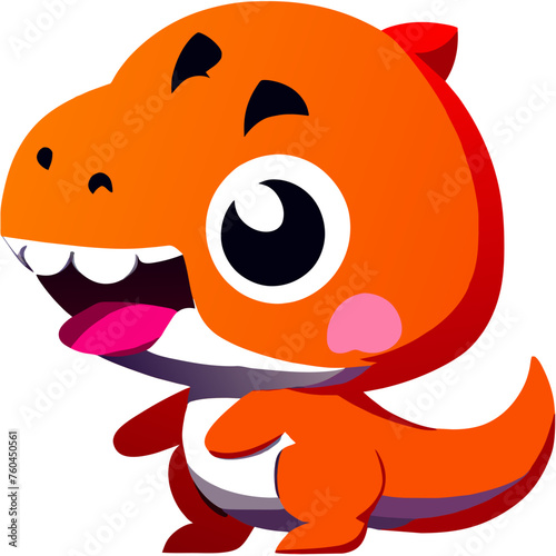 Cartoon dinosaur character with a toothy grin and a pink tongue.