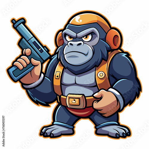 Street-style tshirt sticker a gorilla cartoon character holding a gun