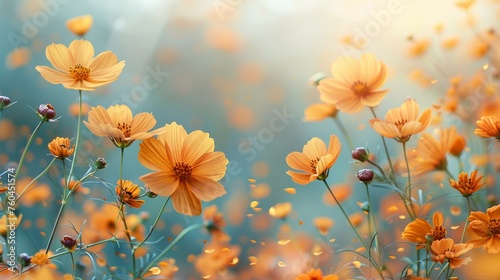 a field full of yellow flowers on a sunny day with a blue sky in the background and sunlight shining through the petals.