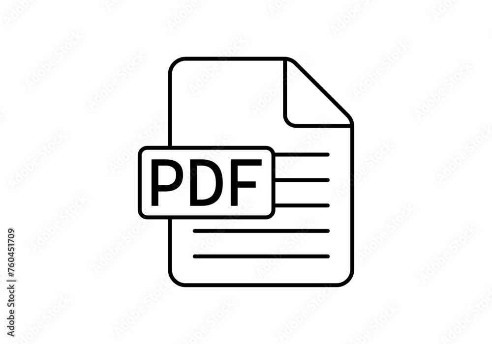 Icono negro de documento pdf en fondo blanco.