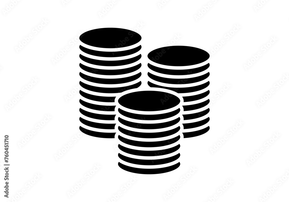 Icono negro de pila de monedas en fondo blanco. Icono negro de pila de monedas en fondo blanco.