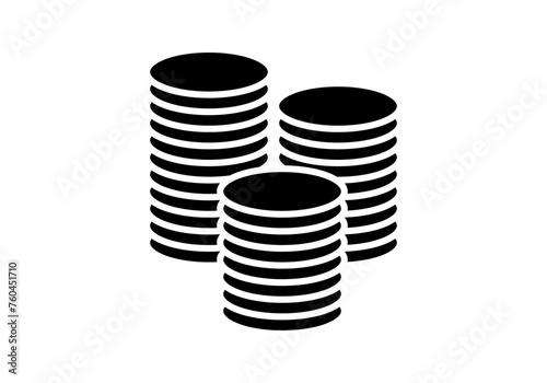 Icono negro de pila de monedas en fondo blanco.