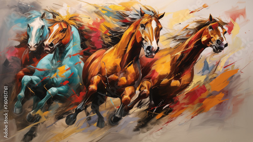 Fototapeta Naklejka Na Ścianę i Meble -  dynamic horses abstract oil painting