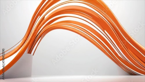 Video, abstract background. Orange  lines move on a white background. Background for advertising. AI generative.