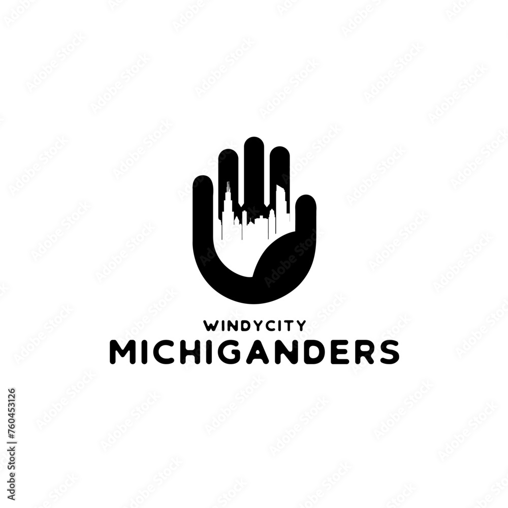 Fototapeta premium Silhouette of michigan city in gloves and mitten map logo design