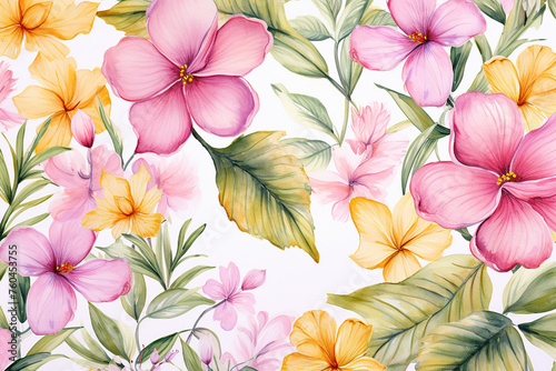 Watercolor painting of leaf and flowers  seamless pattern background 