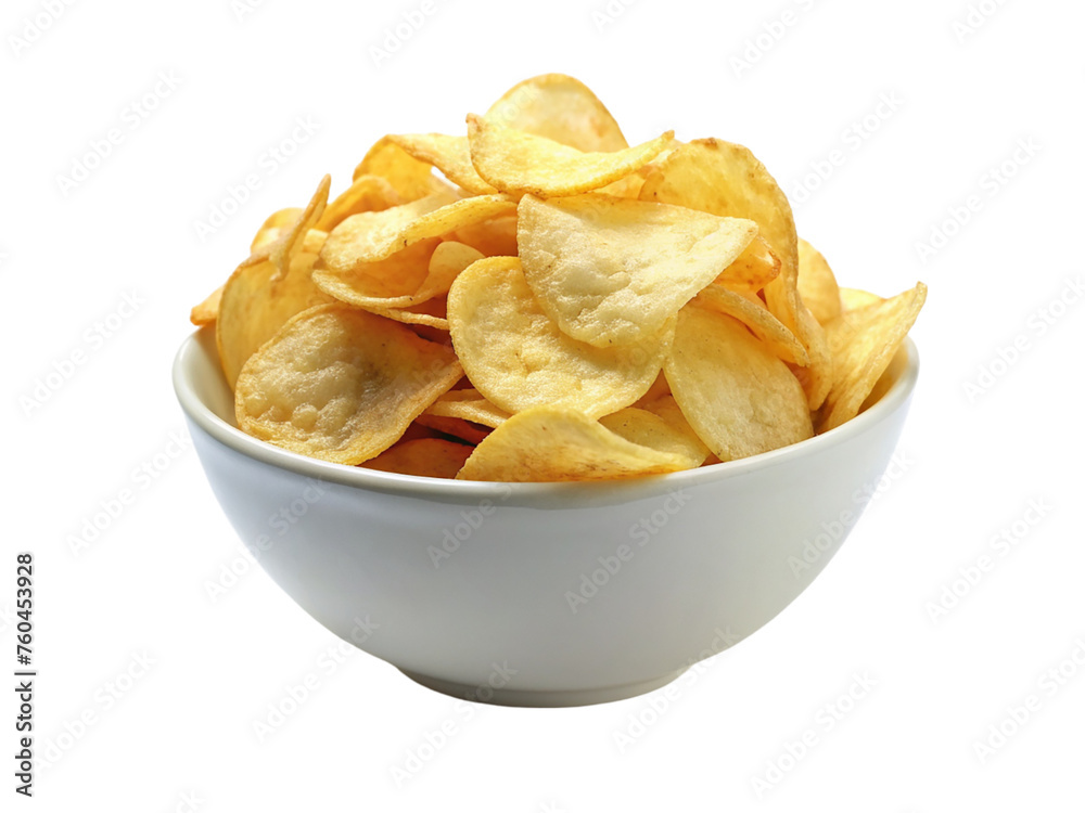 Potato chips in a bowl. isolated on transparent background. Potato chips in a bowl. isolated on transparent background.