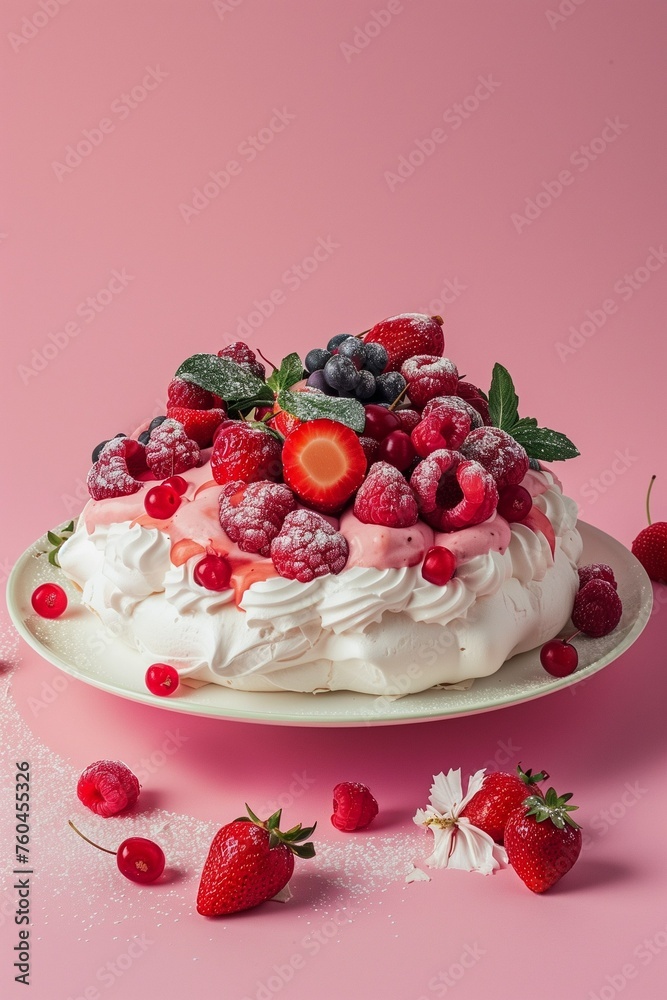 meringue pavlova whipped airy dessert with berry