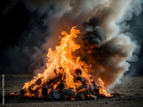 Smoke From Garbage Burning. Burning fire in the landfill. Occurs smoke cause of air pollution