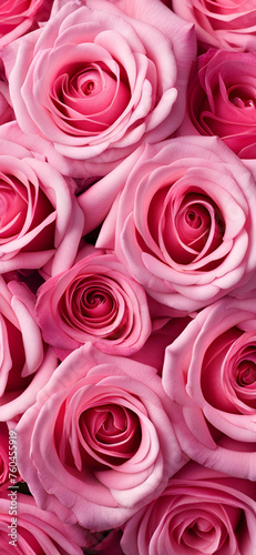Beautiful pink roses background. Vertical roses mobile wallpaper in gradients of pink. Natural soft pink roses texture. Rose pattern. 