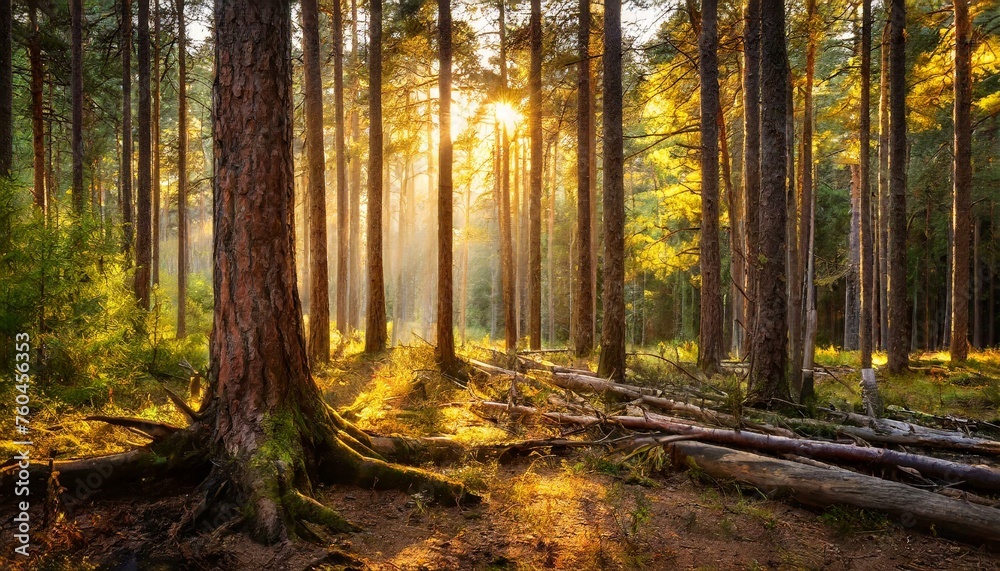 Naklejka premium autumn forest in the morning