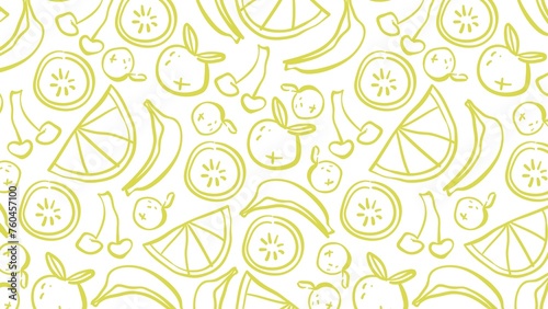 fruits line art pattern on white background