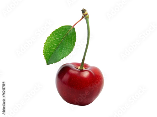 Red cherry with leaf. isolated on transparent background.