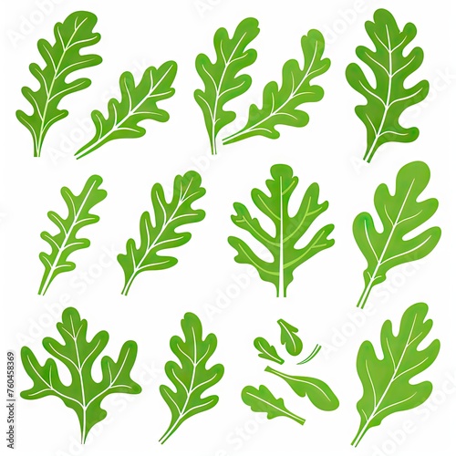 Vibrant green leaves icons collection isolated on white background.