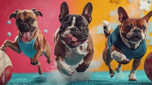 Three Dogs in Exuberant Sports Action  A Pet Sports Day Experience