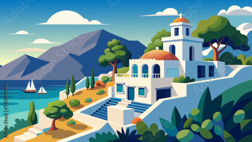 greek villa and mountain © Ayon