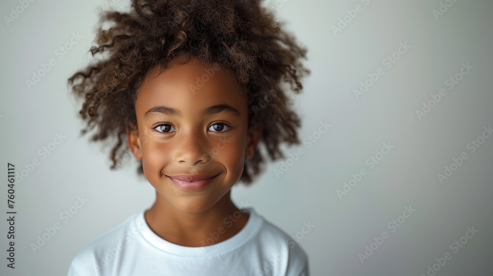 Portrait of a cheerful young boy with bouncy curls and bright blue eyes, wearing a crisp white t-shirt, exuding youthful joy and innocence. Portrait of a cheerful young boy with bouncy curls and bright blue eyes, wearing a crisp white t-shirt, exuding youthful joy and innocence.