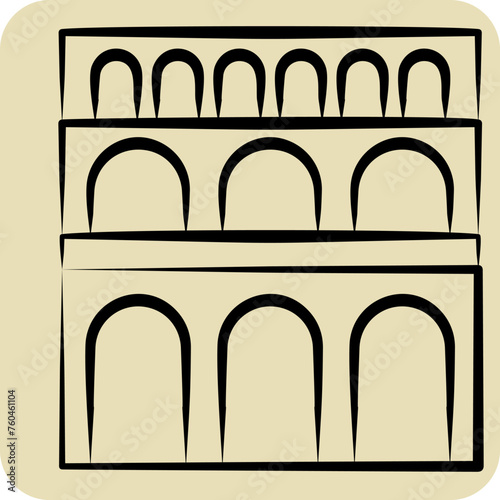 Icon Pont Du Gard. related to France symbol. hand drawn style. simple design editable. simple illustration