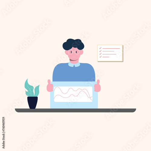 work at home vector flat illustration style online career illustration room coworkers young  freelancer working on laptop or computer at home simple concept