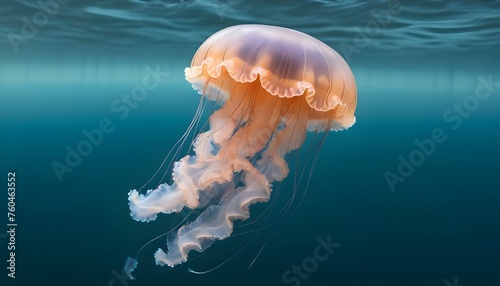 A Jellyfish Floating In A Serene Ocean © Shaista
