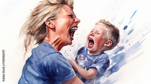 Illustration. A boy who is being shouted at by his mother