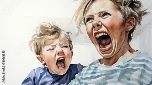 Illustration. A boy who is being shouted at by his mother