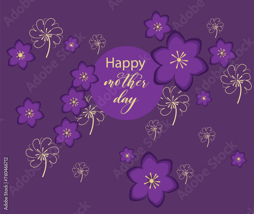 Mothers day  violet  golden set of  flower  background with flowers