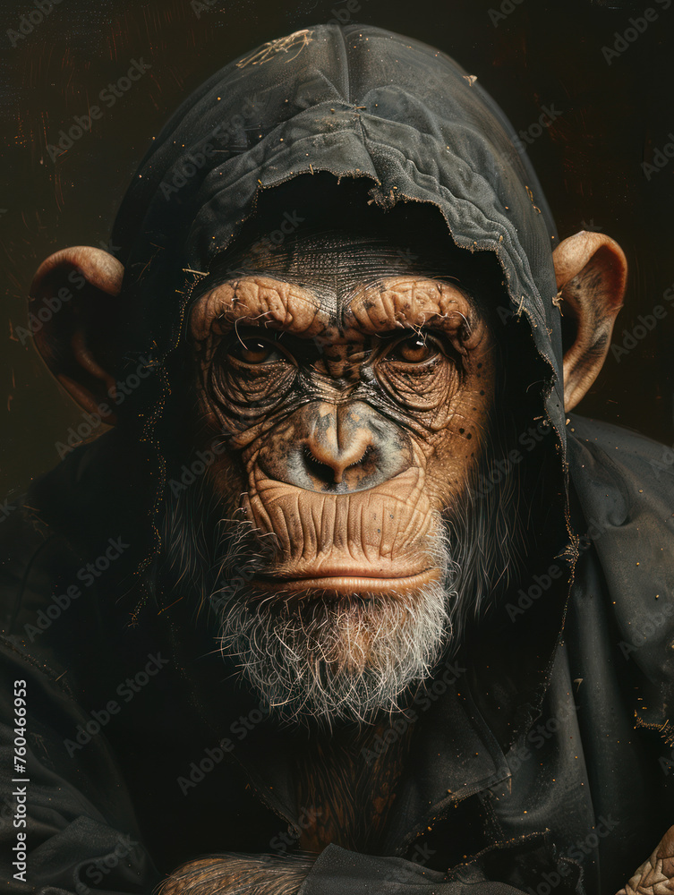 An old painting of chinese zodiac a monkey in ruffles and medieval clothes and medieval hood An old painting of chinese zodiac a monkey in ruffles and medieval clothes and medieval hood