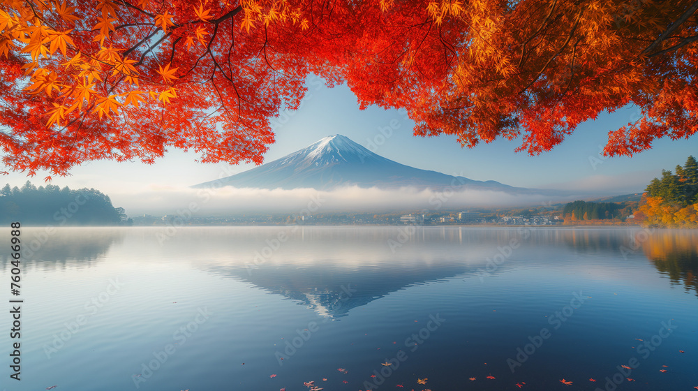 Summer in Japan mountain lake colorful trees