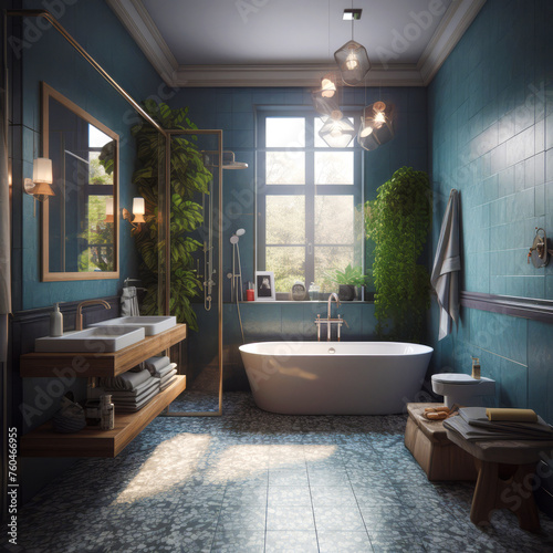 Interior of bathroom in modern house in Retro style.