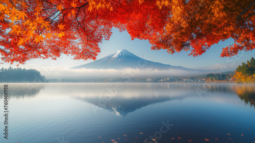 Summer in Japan mountain lake colorful trees © rabia