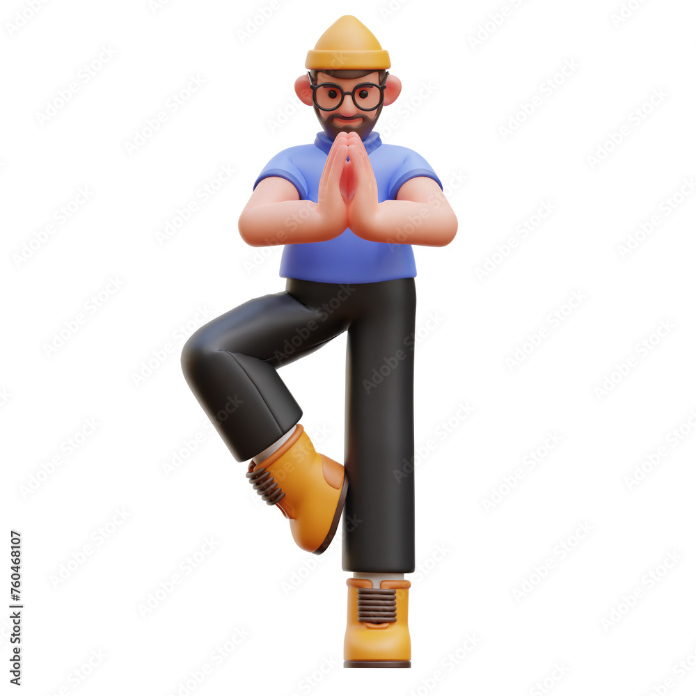 Man doing Yoga 3D Character Illustration